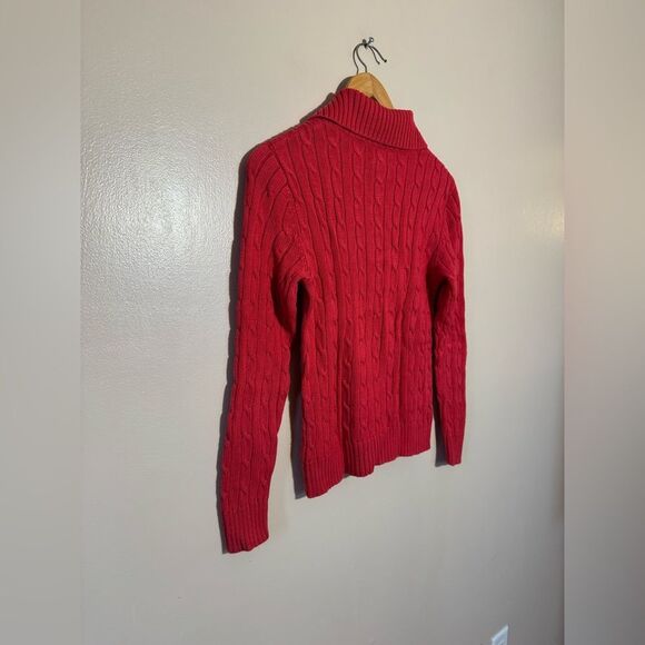 SALE! Pinkish Red Jones New York Collared Cable Knit Sweater Size SP EUC - Picture 4 of 5